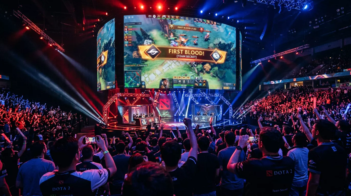 Momento de primera sangre en una partida profesional de Dota 2 con cuotas de apuestas superpuestas
