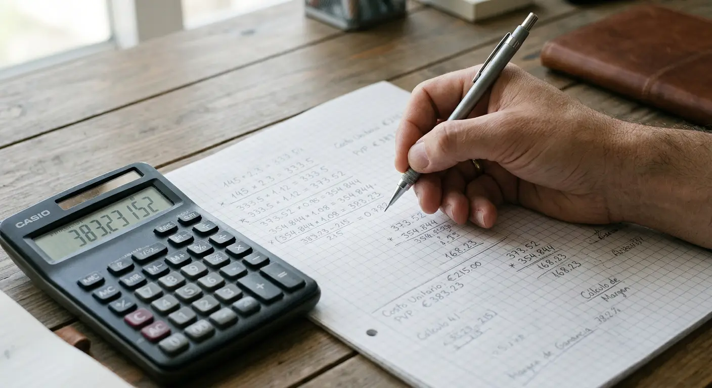 Cálculo a lápiz de una cadena de multiplicaciones en papel cuadriculado