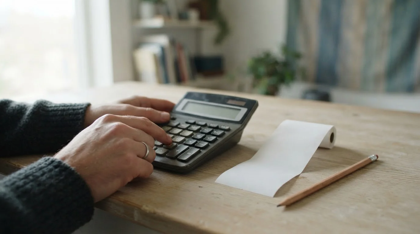 Calculadora, lápiz y recibo en blanco sobre un escritorio
