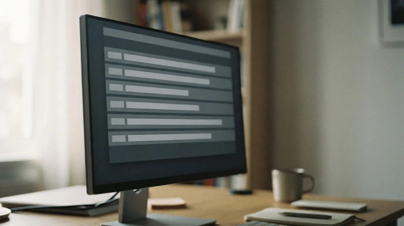 Monitor con siete filas comparativas sin marcas y barras de distinta longitud