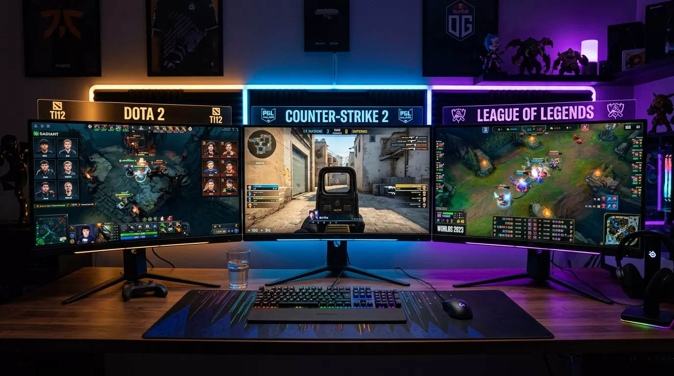 Comparativa de Dota 2 CS2 y League of Legends como verticals de apuestas en esports con cuotas de mercado