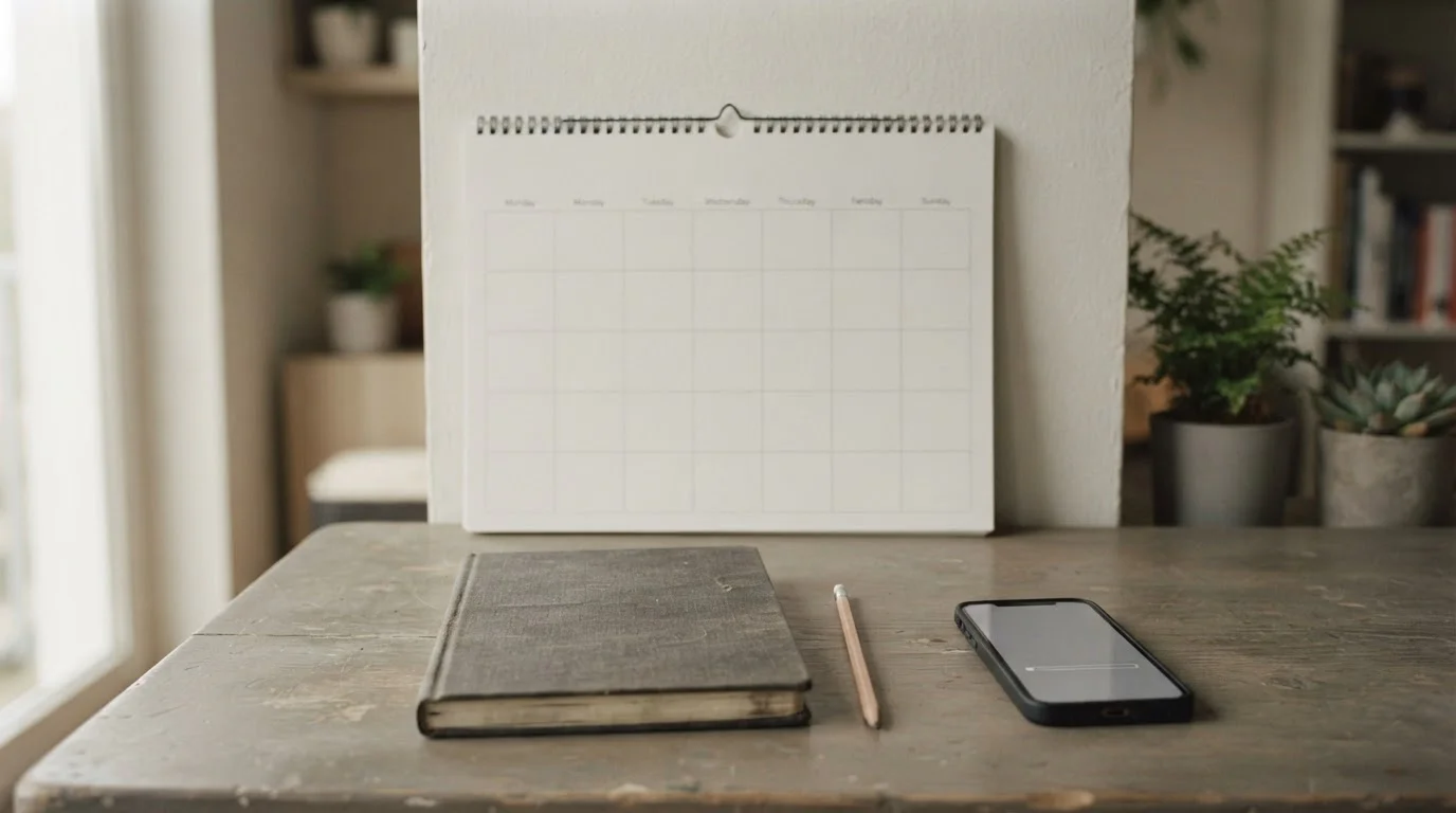 Calendario en blanco y móvil con una línea de tiempo vacía