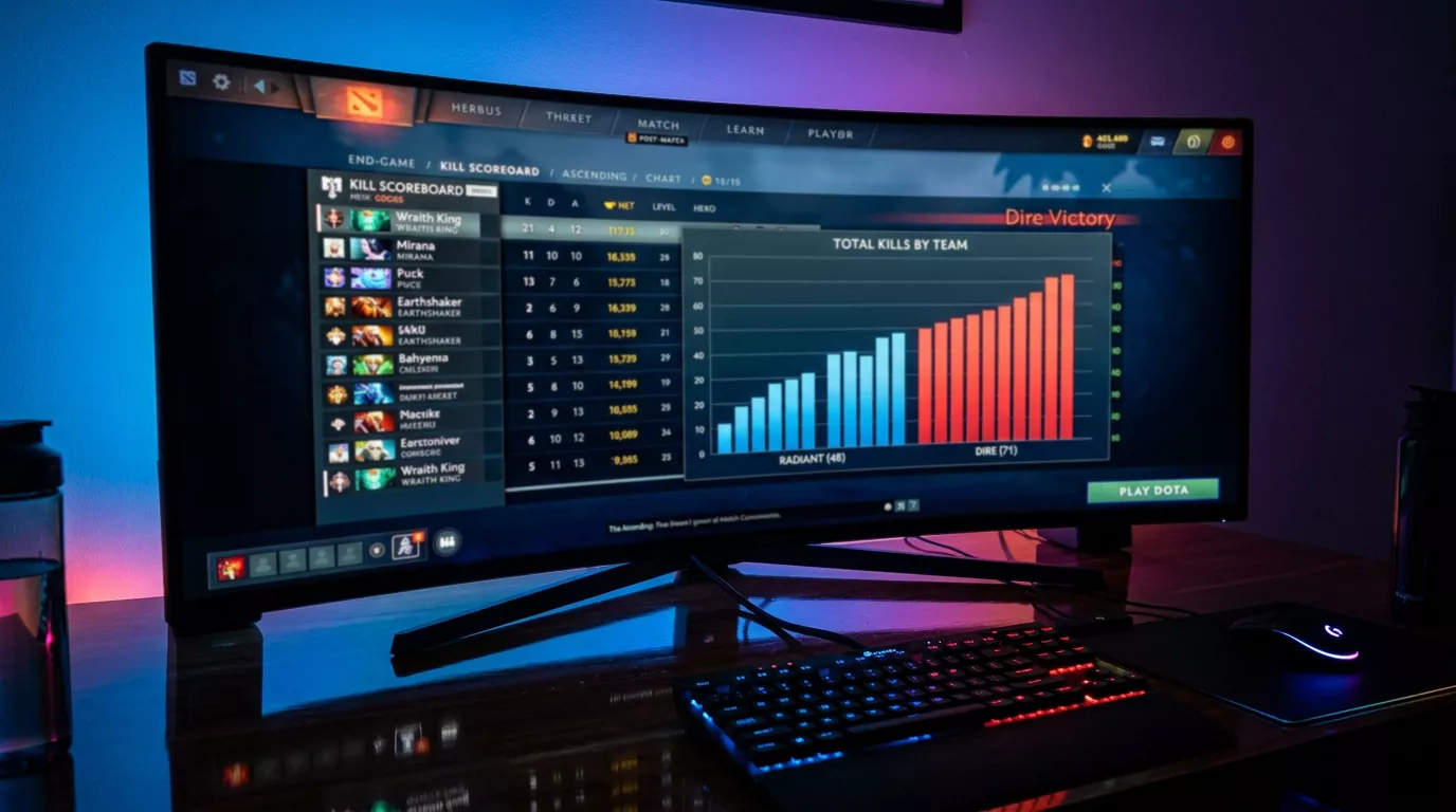 Gráfico de kills por partida en Dota 2 con línea de over under para apuestas
