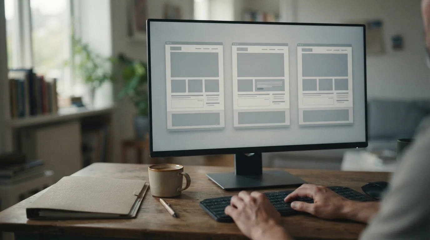 Tres páginas web idénticas y sin marca en un monitor